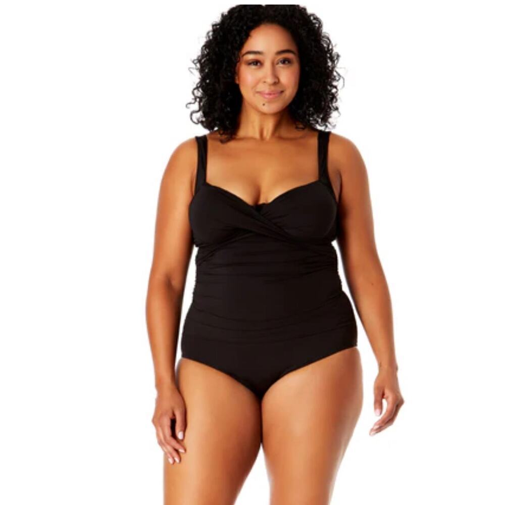 Anne Cole Twist Front Sleeveless One Piece Swimsuit Black Women's Size 20W NWT